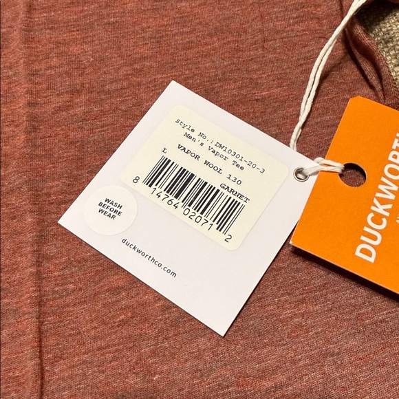 DuckWorth Men's Large Garnet Vapor Wool Short Sleeve Tee - Picture 3 of 4